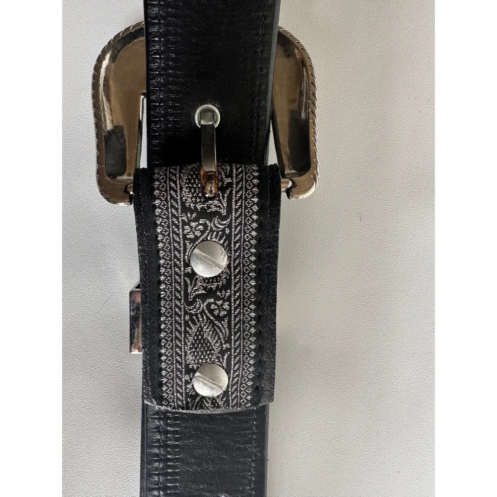 Men's Black Western Belt Silver Tone‎ Ornate Horseshoe Buckle Size 42 Mexico